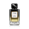 A bottle of Fomowa Akatsuki Melba caramel fleur de sel perfume, featuring a clear glass bottle with a black cap and a black label with gold and white details, set against a clean white background with a subtle reflection.